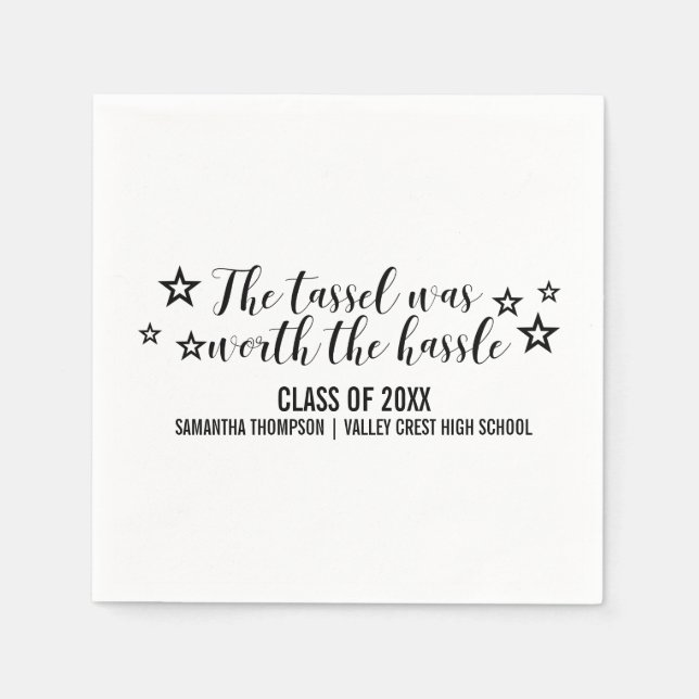 Black Tassel Worth Hassle Graduation Paper Napkins (Front)