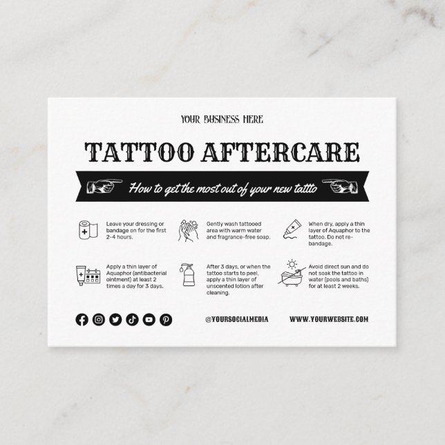 Black Tattoo Aftercare Card Template with Icon (Front)