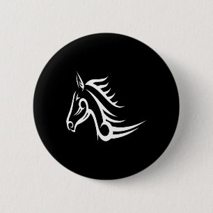 Black Tattoo Tribal Horse Pinback Button