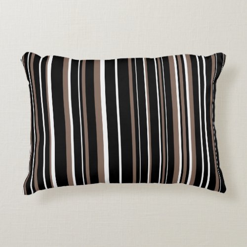 Black Taupe Brown and White Barcode Stripe Accent Pillow