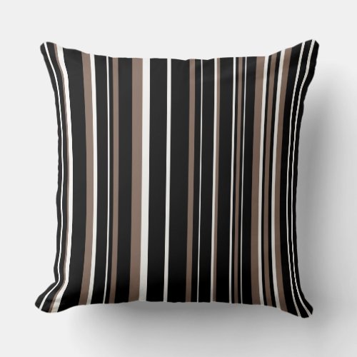 Black Taupe Brown and White Barcode Stripe Throw Pillow