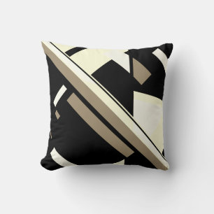 Black Taupe Cream White Diagonal Art MCM Look Throw Pillow