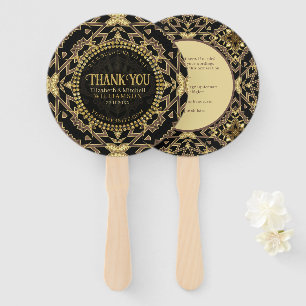 Black+ Taupe Gold Modern Art Deco Thank You Hand Fan