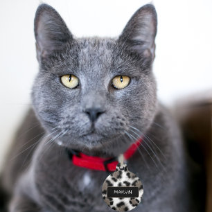 Black Taupe Leopard Print Customizable Pet ID Tag