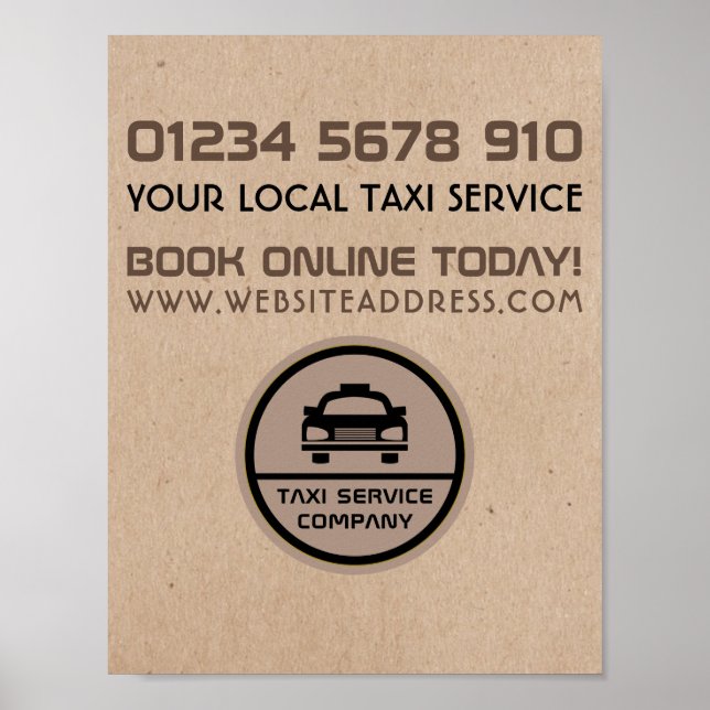 Black Taxi Cab Logo, Kraft Paper Effect Advert Poster (Front)