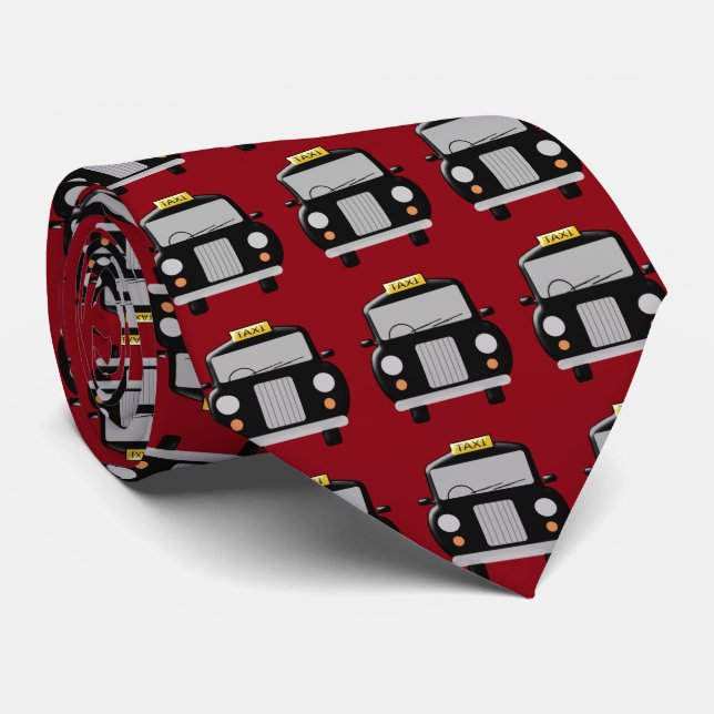 Black Taxi Design Neck Tie (Rolled)