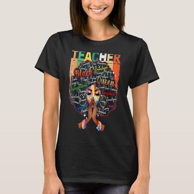 Black Teacher Afro Melanin Retro Black History Mon T-Shirt (Front)