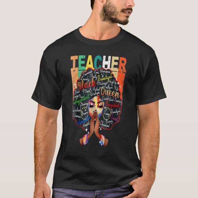Black Teacher Afro Melanin Retro Black History Mon T-Shirt (Front)