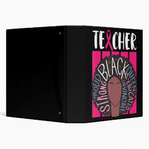 Black Teacher Breast Cancer Awareness Afro Woman W 3 Ring Binder