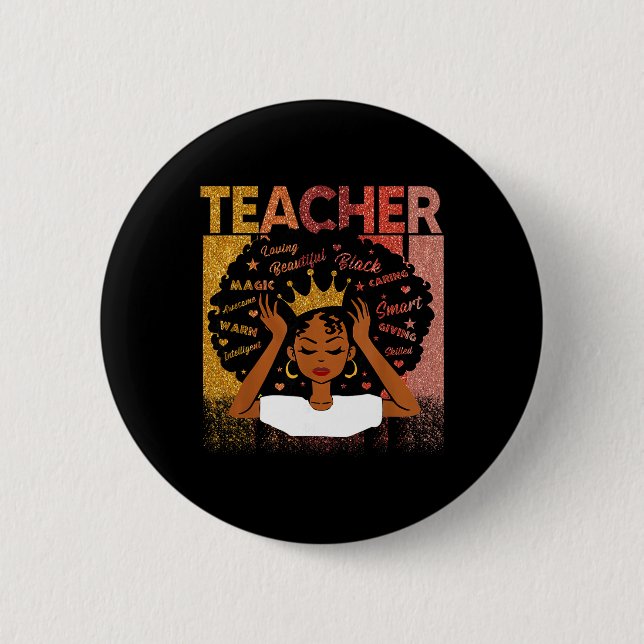 Black Teacher Magic Black History Month Afro Hair  Button (Front)