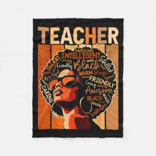 Black Teacher Magic Black History Month Afro Hair Fleece Blanket