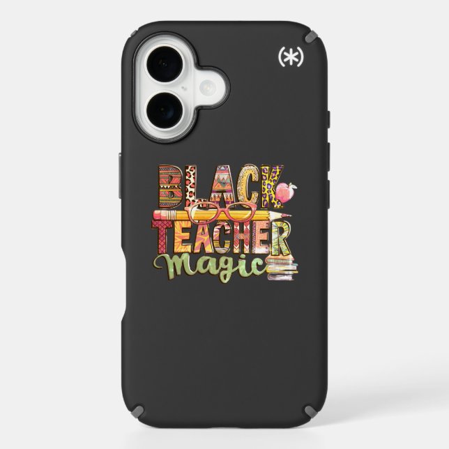 Black TEACHER Magic iPhone 16 Case Design (Front)