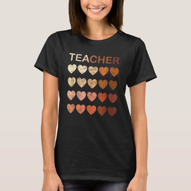 Black Teacher Magic Melanin Hearts Black History M T-Shirt (Front)