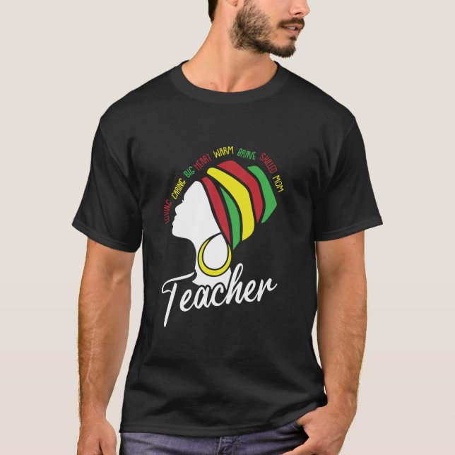 Black Teacher Mom Retro Afro Hair Melanin Pride Ma T-Shirt (Front)