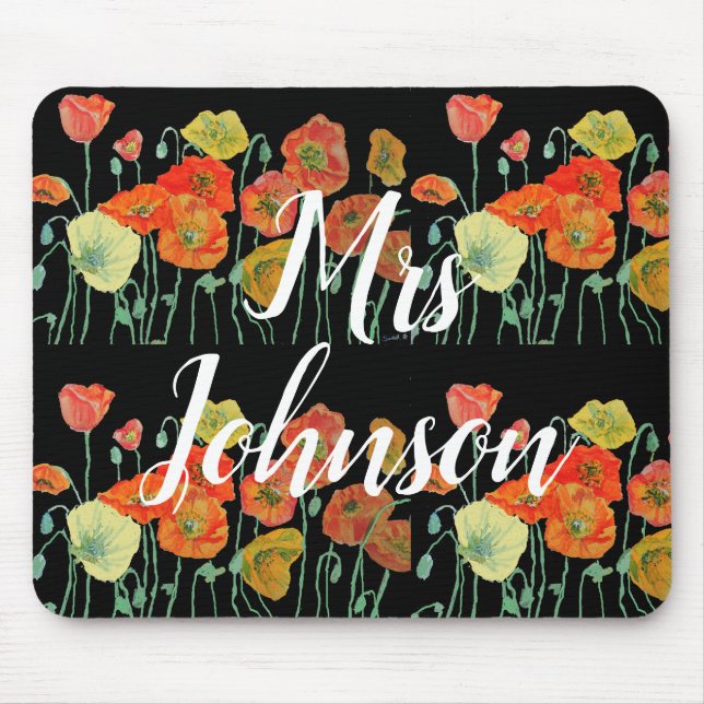 Black Teachers Name floral Computer Mouse Mat Pad (Front)