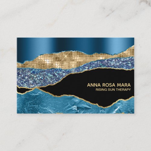 *~* Black Teal Agate Geode Gold Glitter Glam Business Card