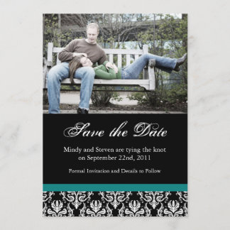 Black, Teal and White Save the Dates Date