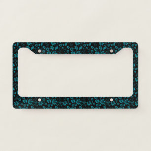 Black Teal Aqua Beachy Tropical Flowers License Plate Frame