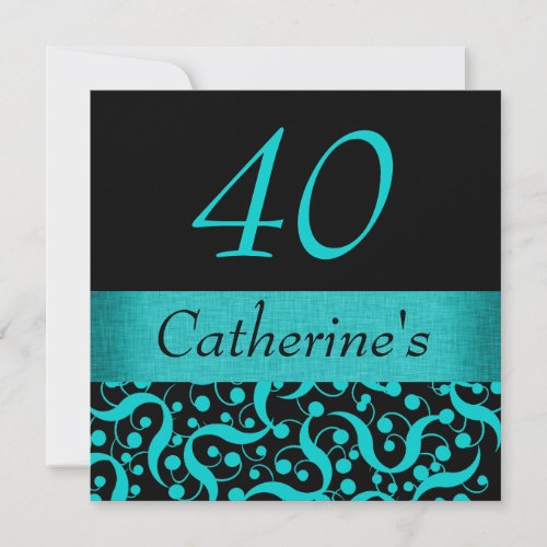 Black teal aqua elegant any age celebration personalized announcements