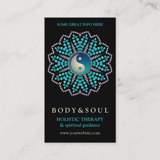 Black Teal Aqua YinYang New Age Business Cards (Front)