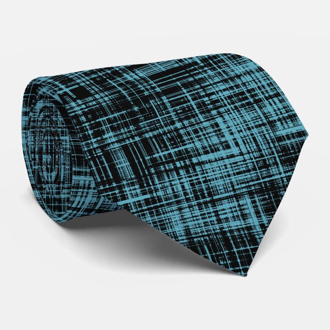 Black Teal Blue Abstract Stripe Pattern Neck Tie (Rolled)