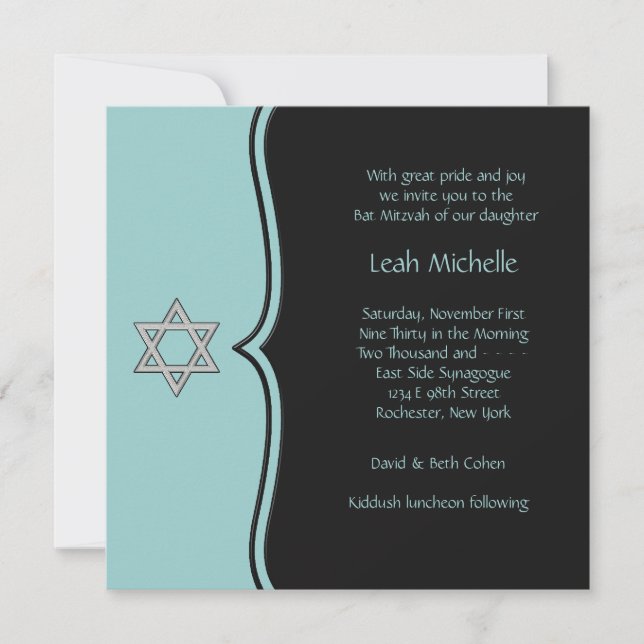 Black Teal Blue Bat Mitzvah Invitation (Front)