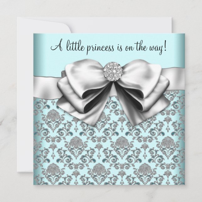 Black Teal Blue Damask Princess Baby Shower Invitation (Front)
