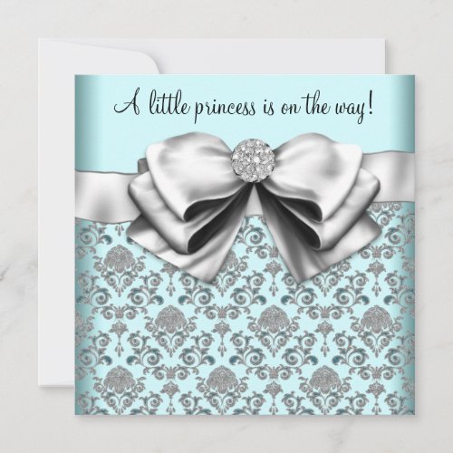 Black Teal Blue Damask Princess Baby Shower Personalized Invitations