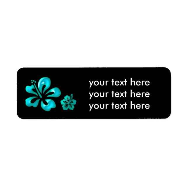 Black & Teal Blue Hibiscus Floral Address Labels (Front)
