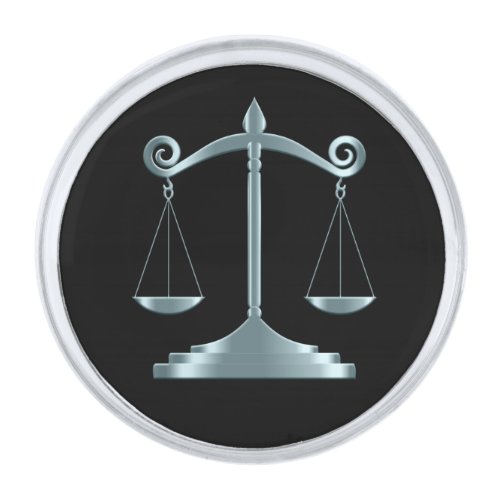 Black  Teal Blue  Lawyer _ Scales of Justice Silver Finish Lapel Pin