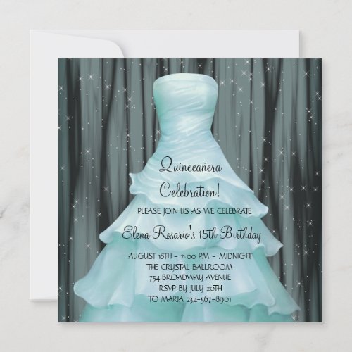 Black Teal Blue Quinceanera Invitations