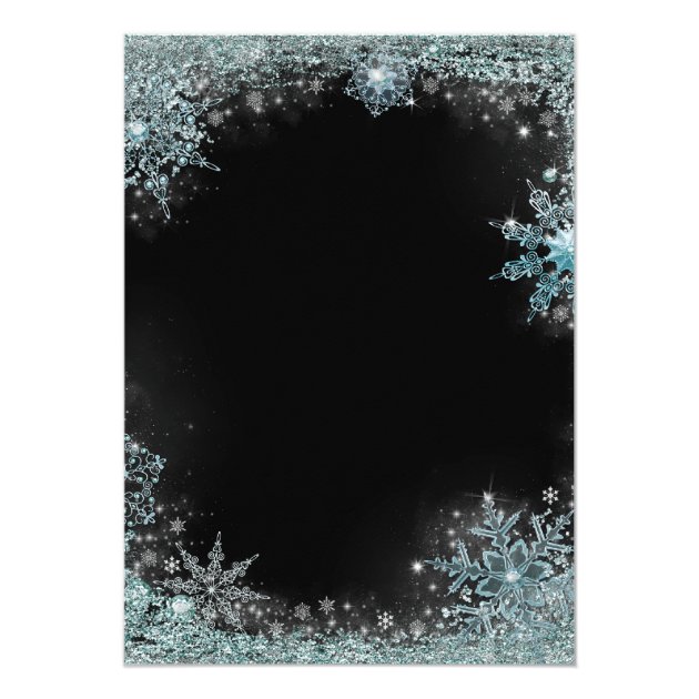 Black Teal Blue Snowflake Christmas Party Invitation