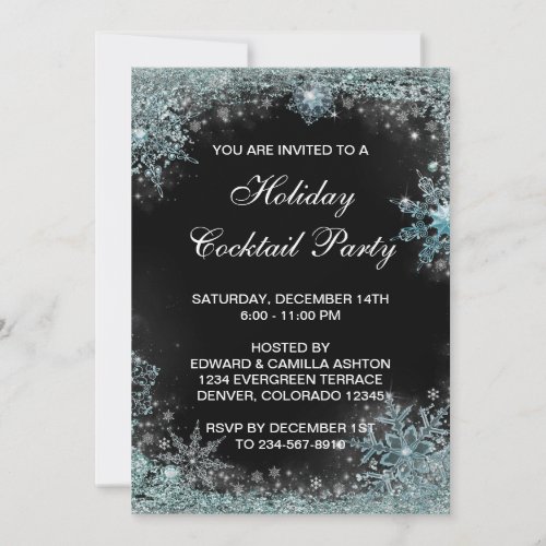 Black Teal Blue Snowflake Christmas Party Card
