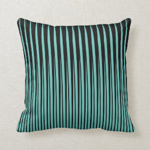 Black Teal Blue Stripes Patterns Ombre Colors Throw Pillow