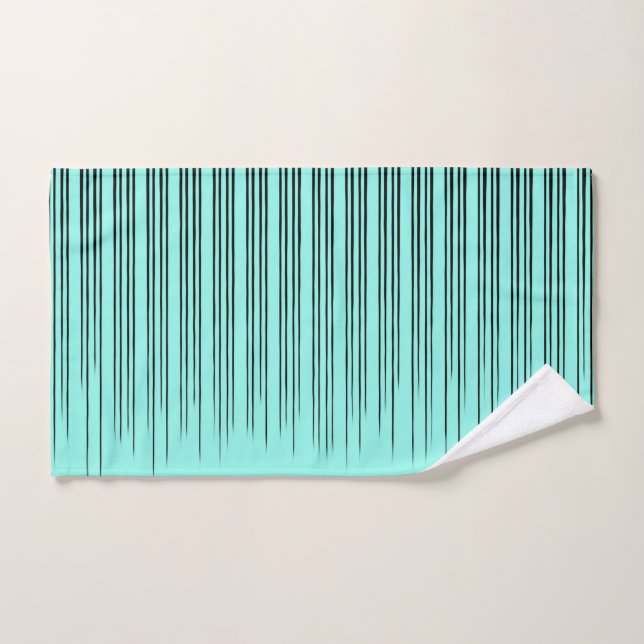 Black/Teal Blue Stylish Stripe Pattern Hand Towel (Hand Towel)