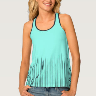 Black/Teal Blue Stylish Stripe Pattern Tank Top