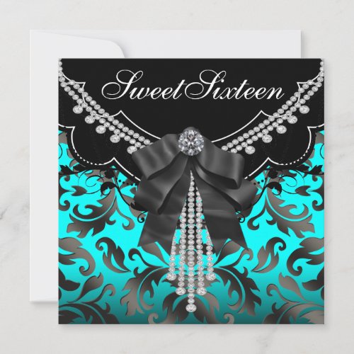 Black Teal Blue Sweet Sixteen Birthday Party Personalized Announcement