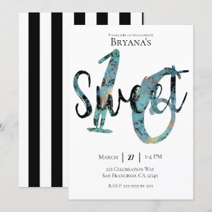 Black Teal Bronze Modern Sweet 16 Birthday Party Invitation