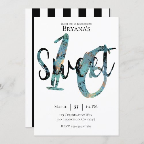 Black Teal Bronze Modern Sweet 16 Birthday Party Invitation