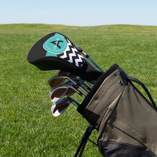 Black Teal Chevron Golf Head Cover (In Situ)