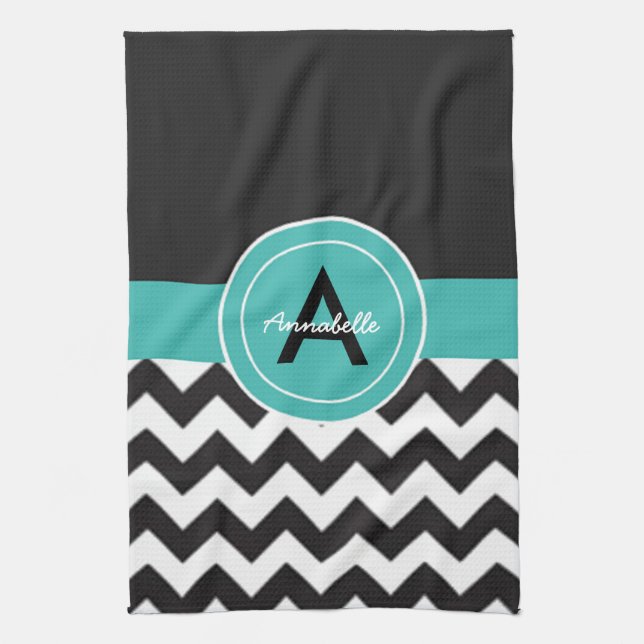 Black Teal Chevron Kitchen Towel (Vertical)