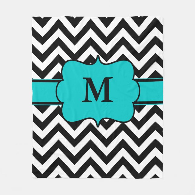 Black Teal Chevron Monogram Blanket (Front)