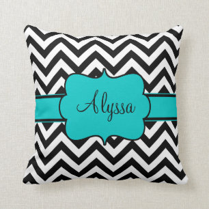Black Teal Chevron Personalized Throw Pillow