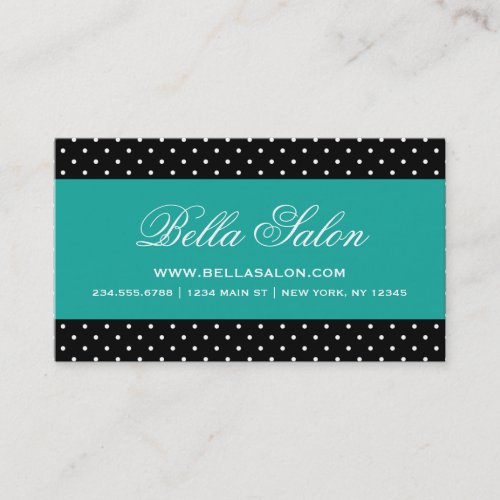 Black &amp; Teal Cute Modern Polka Dots Business Card
