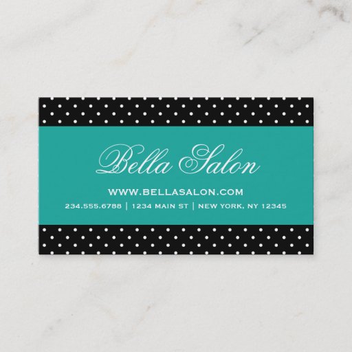 Customizable Black &amp; Teal Cute Modern Polka Dots Business Card