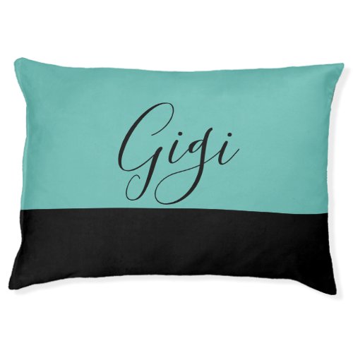 Black  Teal Cute Script Pet Name Personalized Pet Bed