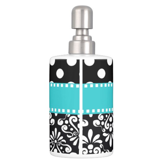 Black Teal Dots Chevron Bathroom Set (Back)
