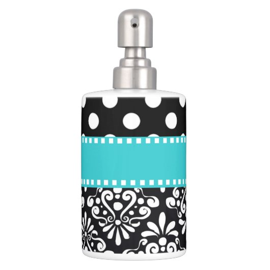 Black Teal Dots Chevron Bathroom Set (Front)