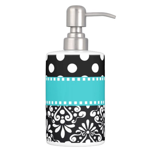 Black Teal Dots Chevron Bathroom Set (Right)
