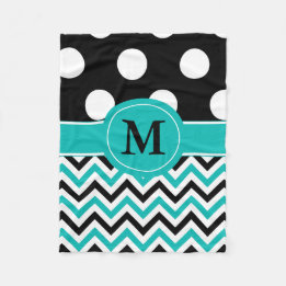 Black Teal Dots Chevron Monogram Blanket